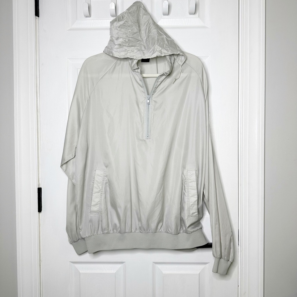 Duckster Vintage Mens Half Zip Light Gray Nylon Windbreaker Packable Hooded‎ XL